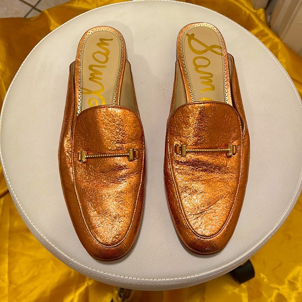 EXCELLENT COND.~ Sam Edelman “Laurna” Copper/PeachGold Mules ~ Wm 11/Men 9-9.5